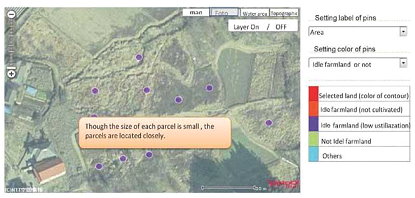 圖5. 農民搜尋附近閒置土地找出符合其條件的土地。